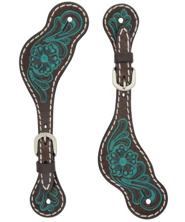 Turquoise Cross Carved Turquoise Flower Collection Ladies' Spur Straps