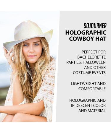 SoJourner Bags Neon Sparkly Glitter Space Cowboy Hat - Metallic Holographic Disco Cowgirl Hat in White - Buy Online on GoSupps.com