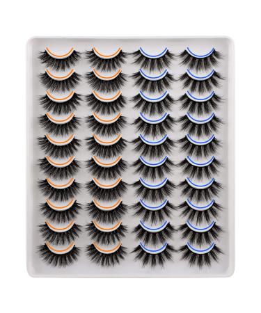 JIMIRE 20 Pairs False Eyelashes 2 Styles Mixed Fluffy Eyelashes Natural Volume Wispy Faux Mink Lashes Pack