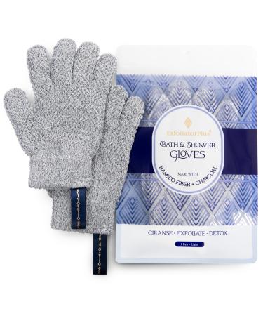 Bamboo Charcoal Detox Exfoliating Gloves Hygienic Bath and Shower Gloves Loofah Exfoliating Body Scrubber Exfoliating Glove for Men and Women Dead Skin Remover for Body - 1Pair Light 1 Pair Light Bamboo Charcoal