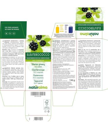 Eleutherococcus or Siberian Ginseng (Eleutherococcus senticosus) Naturalma Roots | 150g | 300 Tablets of 500mg | Dietary Supplement | Natural & Vegan - Buy Online on GoSupps.com
