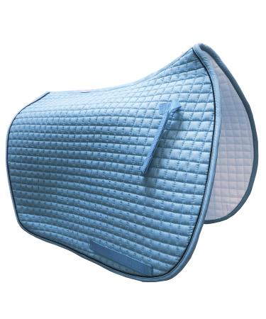 Huge Selection of Colorful Dressage Saddle Pads | Box-Quilted Cotton/Foam | PRI Pacific Rim Powder Baby Blue w/Black Piping
