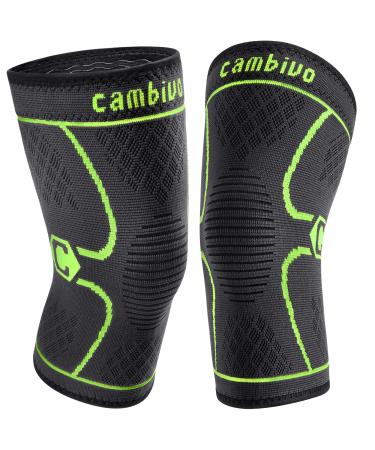 CAMBIVO 2 Pack Knee Brace, Knee Compression Sleeve for Men and Women, Knee Support for Running, Workout, Gym, Hiking, Sports (Green, X-Large)