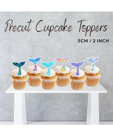 12 Mermaid Tails Wafer Cupcake Toppers (PRECUT Optional) Edible Cupcake Toppers - Stand Up Wafer Cake Decorations (PRECUT) - Buy Online on GoSupps.com