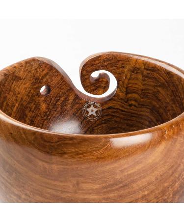 Handmade Rosewood Yarn Storage Bowl for Knitting & Crocheting by SIC | Large 7 x 4 Rosewood Yarn Holder for Winder & Hooks - Buy Online on GoSupps.com