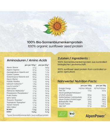 Alpine Power Organic Sunflower Protein 600g | 100% Pure Vegan Protein Powder from Austria | Additive-Free & Versatile - Buy Online on GoSupps.com