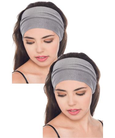 2 pcs Deresina Bamboo Cotton Extra Large Headband for Hair Loss Alopecia Gray