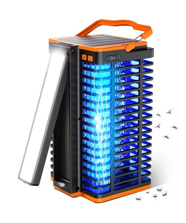 Solar Bug Zapper for Outdoor Indoor, Electric Mosquito Zapper with Reading Lamp, 4200V High Powered Mosquito Killer Insect Fly Trap Equipped 4000mAh Rechargeable Battery for Home, Patio, Camping