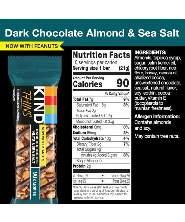 KIND Thins Dark Chocolate Nuts & Sea Salt Bars with Peanuts - 60 Count, Gluten Free, 4g Sugar, 0.74oz Bars - Buy Online on GoSupps.com