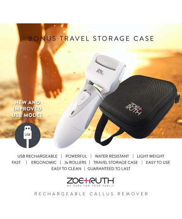 Zoe+Ruth Electric Rechargeable Callus Remover Foot File | Professional Pedicure Tool for Dry, Cracked Skin | Includes 3 Exfoliation Rollers & Storage Case - Buy Online on GoSupps.com