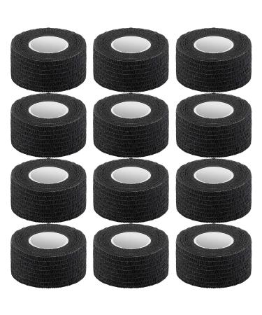 Pangda 12 Pieces Adhesive Bandage Wrap Stretch Self-Adherent Tape for Sports Wrist Ankle 5 Yards Each (1 Inch Black) 1 Inch (Pack of 12) Black