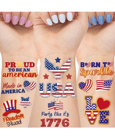 Fourth of July Party Supplies Temporary Tattoos 80pcs Patriotic Glitter and Mettalic Styles USA Independence Day Red Blue America  July 4th Party Favors  USA Flag Decor for Kids Adults