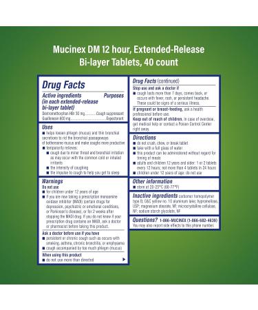 Mucinex Cough Suppressant and Expectorant DM 12 Hr Relief Tablets 600 mg Multicolor 40 Count (Pack of 2) - Buy Online on GoSupps.com