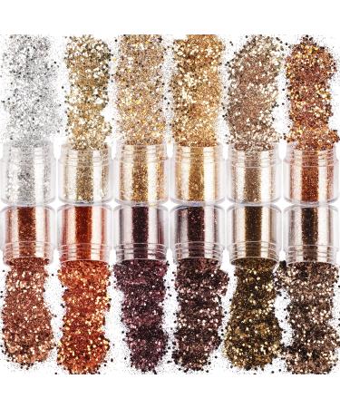 Flofia 12 box nail glitter sequin holographic glitter powder powder for make -up face eyes body nail polish powder nail art nail decoration gold brown gold & brown - Buy Online on GoSupps.com