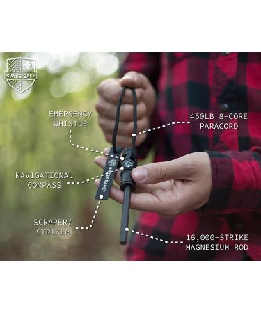 Swiss Safe 5-in-1 Fire Starter (2-Pack) with Compass, Paracord, Whistle - Emergency Survival Kit for Camping, Hiking - All-Weather Magnesium Ferro Rod - Buy Online on GoSupps.com