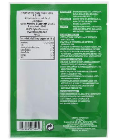 Authentic Thai Green Cock Curry Paste - Very Spicy Vegan Halal Gluten-Free | 6 x 50g Pack - Natural Ingredients for International Shipping - Buy Online on GoSupps.com