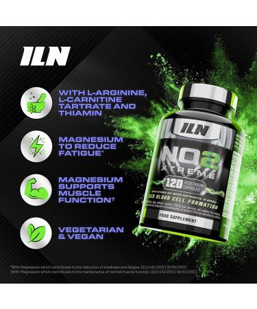 NO2 Xtreme Nitric Oxide Supplement - 120 Capsules Pre Workout Pump Tablets with L-Arginine, Niacin & Caffeine - Vegetarian & Vegan Friendly for Men and Women - Buy Online on GoSupps.com