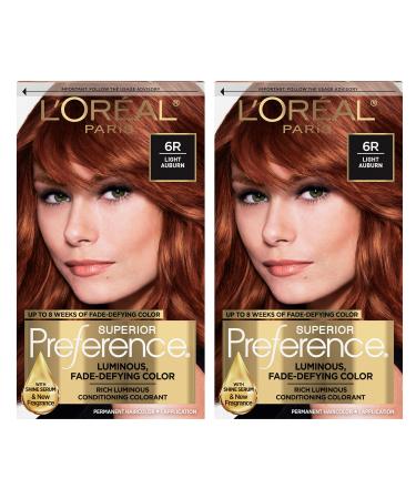 L'Oreal Paris Superior Preference Fade-Defying + Shine Permanent Hair Color  6R Light Auburn  Pack of 2  Hair Dye 6R Light Auburn 2 Count (Pack of 1)