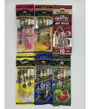 King Palm Mini Rolls Bundle with We Roll With It Tube(2 rolls per pack 12 total) Pink Lemonade Honey Mango Red Velvet Banana Cream Berry Watermelon