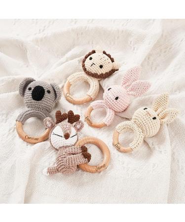 Personalized Elephant Bite Ring & Wood Rattle | Engraved Baby Gift for Newborn Boys & Girls | Unique Birth Keepsake - Buy Online on GoSupps.com