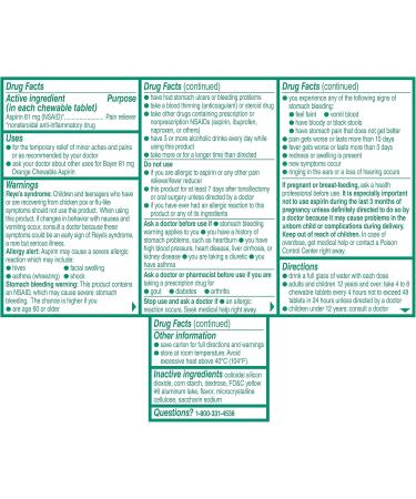 Aspirin Regimen Bayer 81mg Chewable Tablets Orange Flavor 36 Count (12 Pack) - Buy Online on GoSupps.com