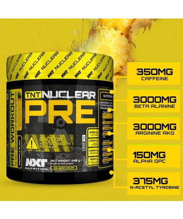 NXT Nutrition TNT Nuclear Pre Workout Energy Drink | 40 Servings Mixed Candy Vegan (Pineapple) 240g | L-Citrulline Beta Alanine & 350mg Caffeine for Pump, Endurance & Focus - Buy Online on GoSupps.com