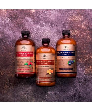 Solgar Liquid Calcium Magnesium Citrate with Vitamin D3 16 oz - Blueberry Flavor | Supports Bone & Teeth Health | Gluten-Free, Dairy-Free, Kosher - Buy Online on GoSupps.com