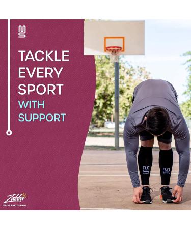 Calf Compression Sleeve - Support Brace for Sports & Travel | Men & Women - Medium - 1 Pair - Stripes/Black - Buy Online on GoSupps.com