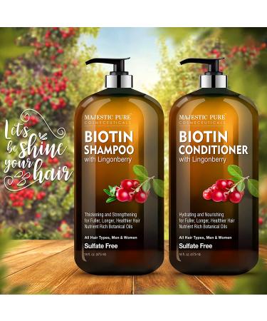 Biotin Shampoo & Conditioner Set with Lingonberry - Hair Loss Solution, Sulfate-Free, Color Safe | Majestic Pure 16 fl oz - Buy Online on GoSupps.com