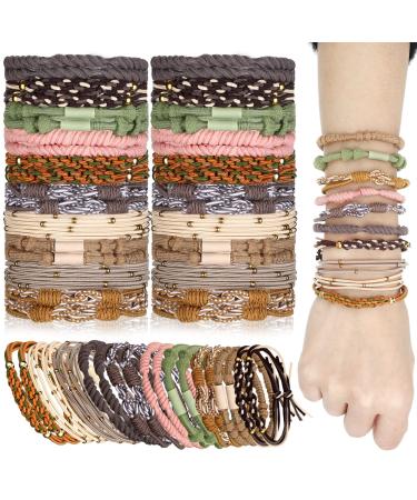 40 Pcs Boho Hair Ties for Women 10 Styles Boho Hair Ties Bracelets Elastic Ponytail Cute Bracelet Hair Holders for Hair Soft Hair Bands for Thin Long Curly Hair  10 Colors (Bright Color)