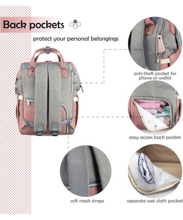 NEVEQ Babilation Wicking Pack | Large Capacity Multi-Compartment Travel Backpack for Diapers | Waterproof Baby Bag with Fan & Flasher - Gray & Pink - Buy Online on GoSupps.com