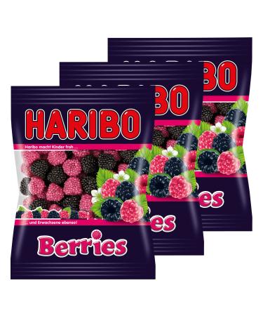 Haribo Berries Lot de 3 caoutchouc Babyours Vin en caoutchouc Fruit caoutchouc en sachet Pochette