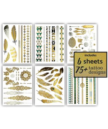 Gold Turquoise Metallic Temporary Tattoos - 75+ Boho Designs - Waterproof & Long Lasting - Perfect for Beach & Festivals - Buy Online on GoSupps.com