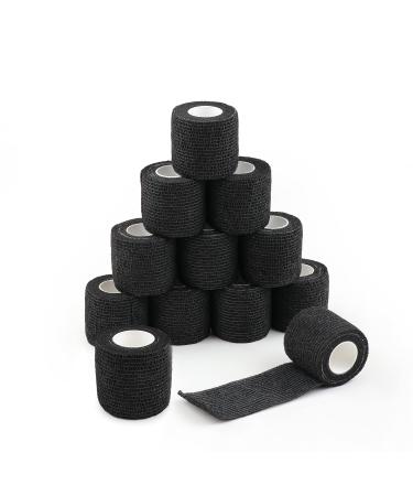 12 Pack 2 inch * 5 Yards Black Color Self Adhesive Bandage wrap Breathable Self Adherent wrap Cohesive and Elastic Bandage for Sports First Aid Wrist and Ankle (Black)