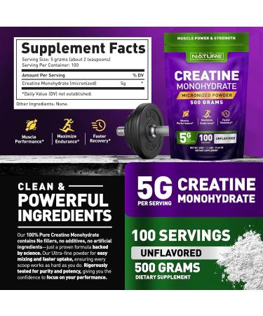 Creatine Monohydrate Powder Micronized Creatine for Men & Women Pure Monohydrate Creatina Suplemento Muscle Strength Performance & Recovery 100 Servings 500 Grams Unflavored - Buy Online on GoSupps.com