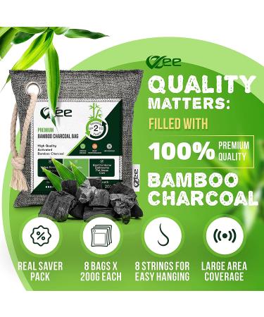 VZee 8 Pack x 200g Charcoal Bags Odor Absorber with 8 Ropes - Activated Bamboo Charcoal Air Purifying Bag for Room, Pets, and Basement Smells - Buy Online on GoSupps.com