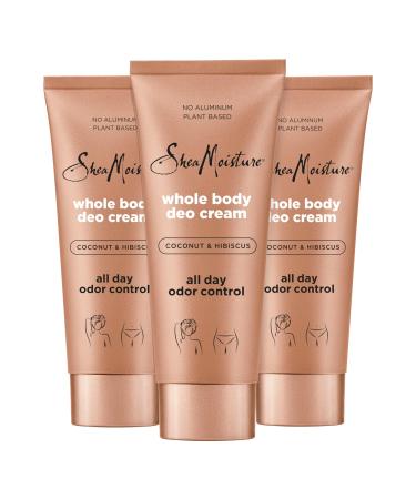 SheaMoisture Whole Body Deo Cream Coconut & Hibiscus 3 count for All-Day Odor Control with No Aluminum 2.5 oz