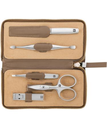 ZWILLING 5 Piece Manicure Set Cowhide Leather with Zip Premium Taupe 5-Teilig