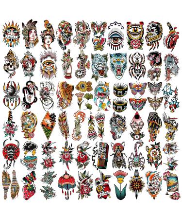 Yazhiji Waterproof Fake Tattoos: 77 Sheets for Men or Women, 17 Sheets Larger Half Arm Designs, 60 Sheets Tiny Flower Stickers for Kids - Buy Online on GoSupps.com