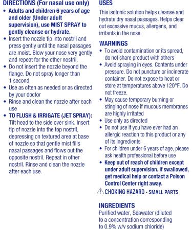 Afrin Saline Burst Moisturizing Daily Nasal Mist, Isotonic Seawater Saline Nasal Spray with Dual Nozzle for Everyday Congestion Relief and Dry Nose, Drug Free Sinus Rinse, 5oz - Buy Online on GoSupps.com