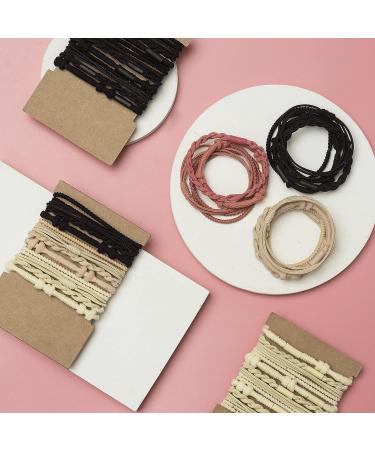 24 Pcs Boho Twist SheeknaSet Hair Tie Bracelets | Pain-Free Elastic Bands for Women and Girls - Rose Red, Apricot, Black, Beige, Black - Buy Online on GoSupps.com