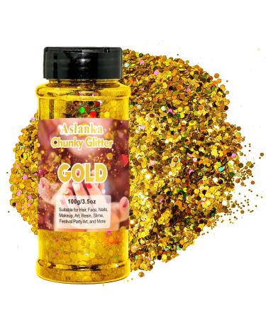 Gold holographic glitter gold glitter for face body glitter nail glitter for nail art make -up face body hair slime tinkering DIY - Buy Online on GoSupps.com