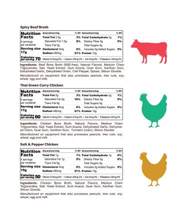 Kiss My Keto Bone Broth Powder Travel Packets 15 Pack - Thai Chicken, Pepper Chicken & Beef | Collagen Protein (9g) + MCT Oil | 18 Amino Acids | Low Carb Instant Bone Broth Single Servings - Buy Online on GoSupps.com