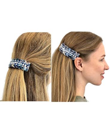 Chic Blue Pearl & Rhinestone Hair Clip - Trendy Tortoise Rectangle Hair Accessory for Women - Buy Online on GoSupps.com