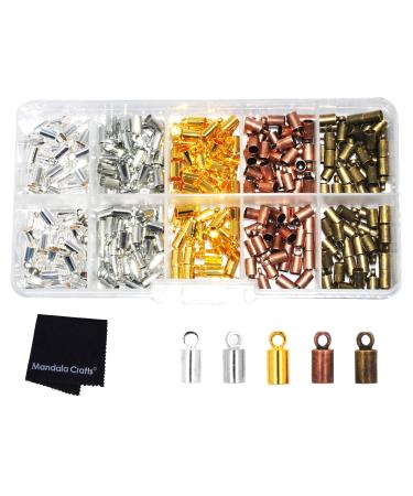 Mandala Crafts Metal Glue in Barrel End Caps Leather Cord Finding Kit for Kumihimo Jewelry and Tassel Making (4mm End Caps)