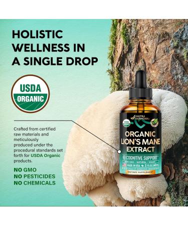 Lions Mane Liquid - USDA Certified Organic Lions Mane Supplement - Brain Support Energy Memory & Focus - Sugar & Alcohol-Free Lion's Mane Mushroom Extract 72 000 mg / Bottle 2 Fl OZ 2 Month Supply 2 Fl Oz (Pack of 1) - Buy Online on GoSupps.com