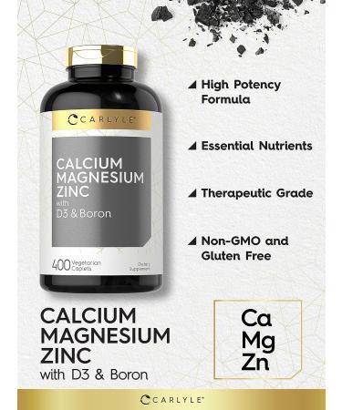Calcium Magnesium Zinc with Vitamin D3 and Boron | 400 Caplets | Vegetarian Non-GMO Supplement by Carlyle - Buy Online on GoSupps.com