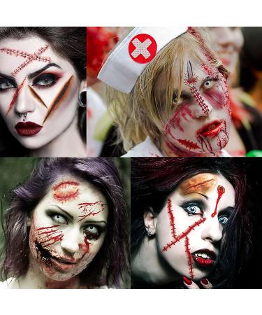 VANTATY Halloween Fake Scars Tattoo Kit - 215+ PCS, 30 Sheets, 3D Temporary Makeup for Adults and Kids - Zombie, Stitches, Blood, Wound Designs - Buy Online on GoSupps.com