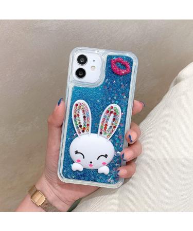 Miagon Liquid Quicksand Case for Samsung Galaxy A32 5G Glitter Floating Sparkle Bling Transparent Diamond 3D Cute Case with Kickstand Rabbit Blue Samsung Galaxy A32 5G Rabbit Blue