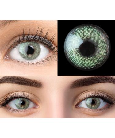 Glamlens Keira Green Gr n + container |Very strongly covering natural green contact lenses colored |Colored silicone hydrogel |1 pair (2 pieces) |Dia 14.20 |With strength -5.50 diopters -5.5 diopttria 8.7 millimeters 14.20 millimeters 2
